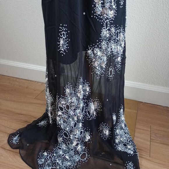 Y2K 100% Silk Beaded Sequin Fairygoth Prom Dress - Picture 4 of 5